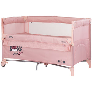 Patut pliabil Chipolino Relax Tiger powder pink cu laterala culisanta