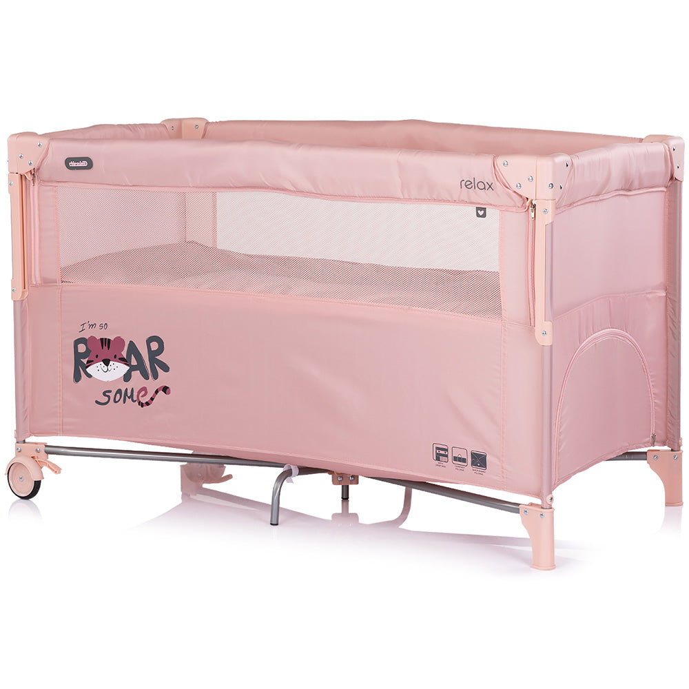 Patut pliabil Chipolino Relax Tiger powder pink cu laterala culisanta