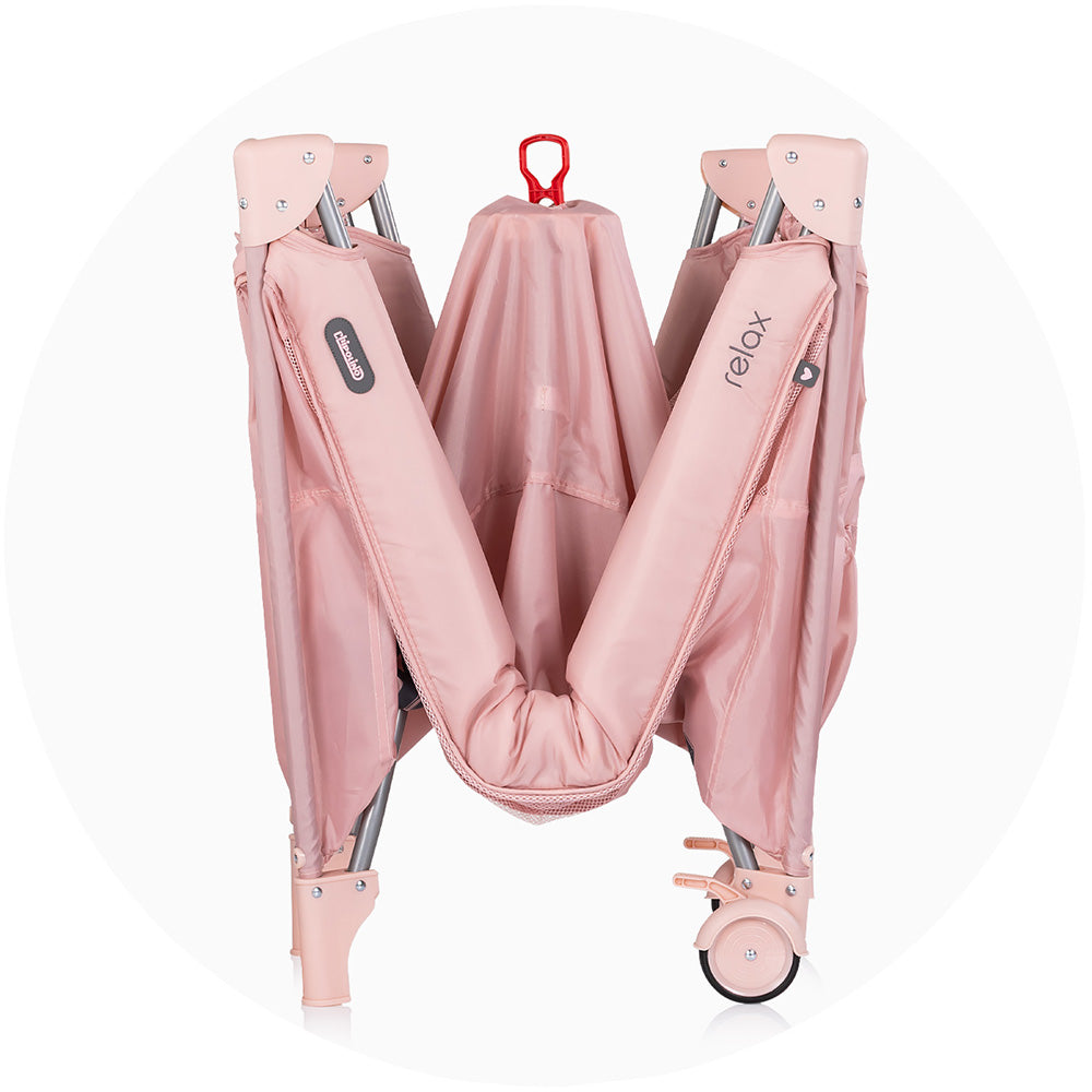 Patut pliabil Chipolino Relax Tiger powder pink cu laterala culisanta