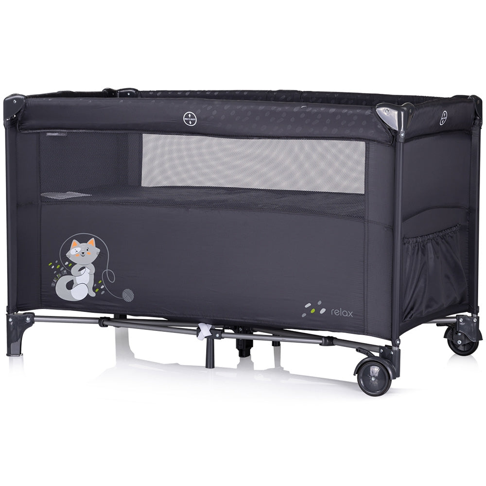 Patut pliabil Chipolino Relax anthracite cu laterala culisanta - gogobaby.ro