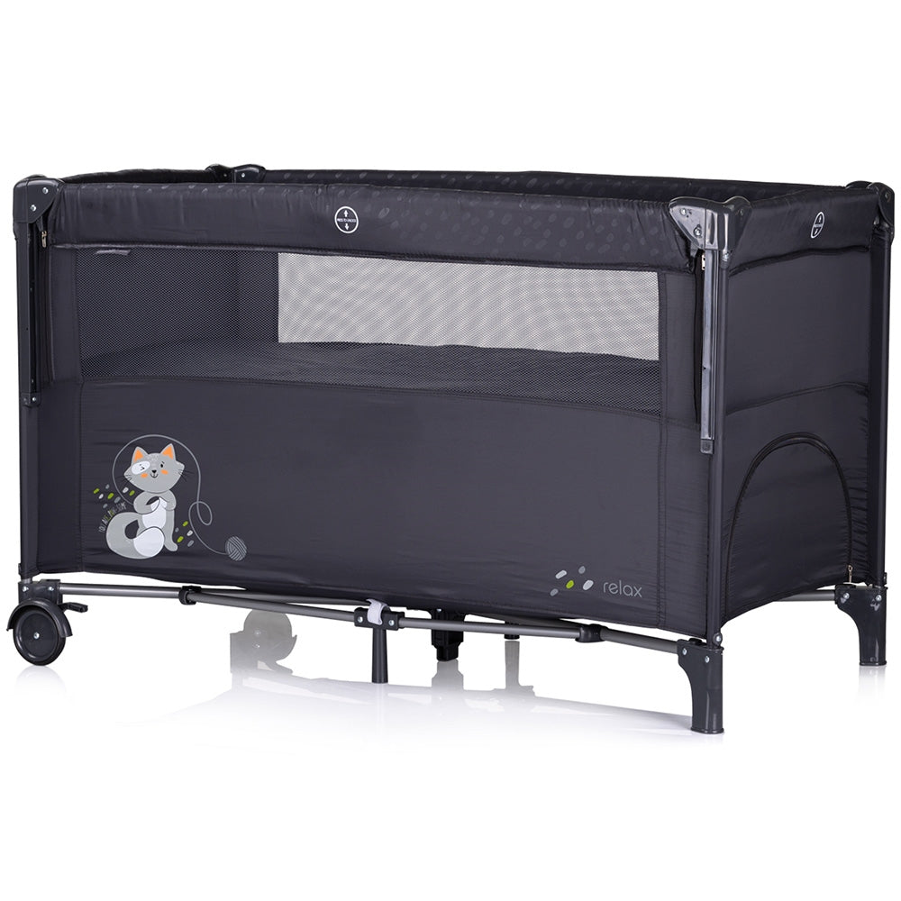 Patut pliabil Chipolino Relax anthracite cu laterala culisanta - gogobaby.ro