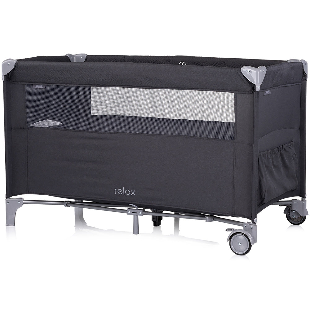 Patut pliabil Chipolino Relax anthracite linen cu laterala culisanta