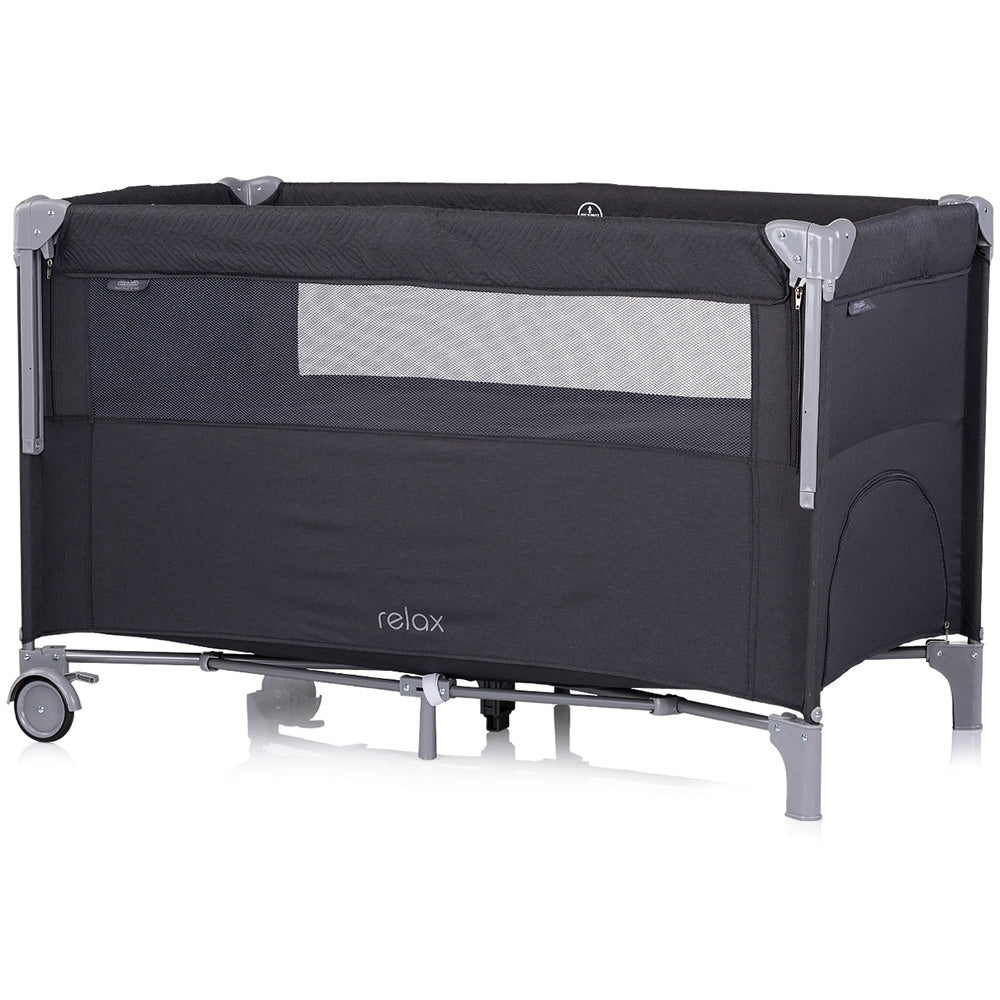 Patut pliabil Chipolino Relax anthracite linen cu laterala culisanta