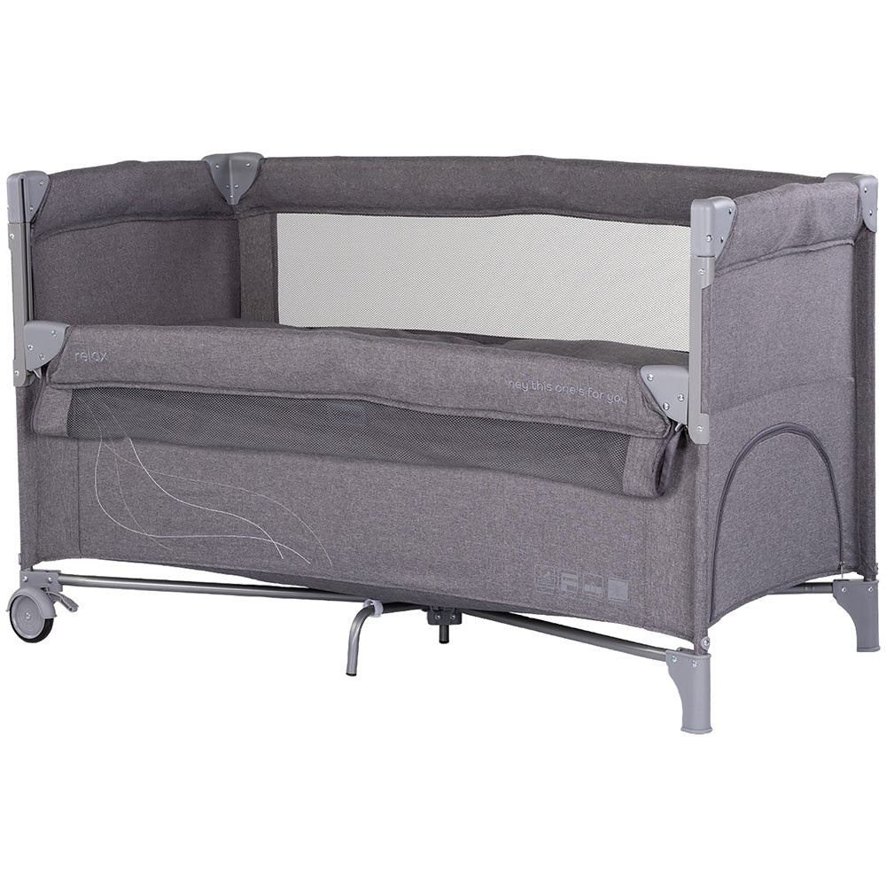 Patut pliabil Chipolino Relax charcoal linen cu laterala culisanta