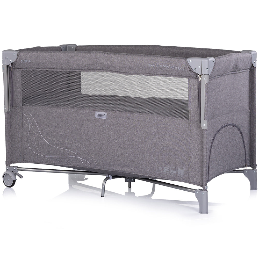 Patut pliabil Chipolino Relax charcoal linen cu laterala culisanta