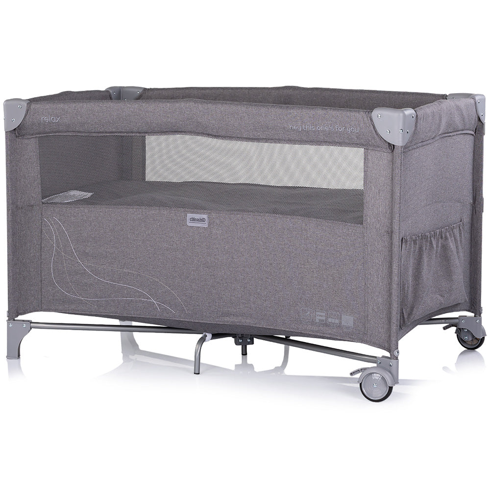Patut pliabil Chipolino Relax charcoal linen cu laterala culisanta