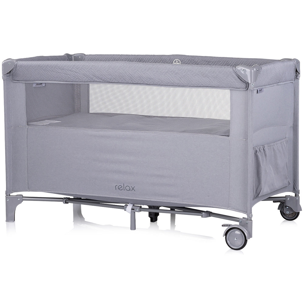 Patut pliabil Chipolino Relax cloud linen cu laterala culisanta