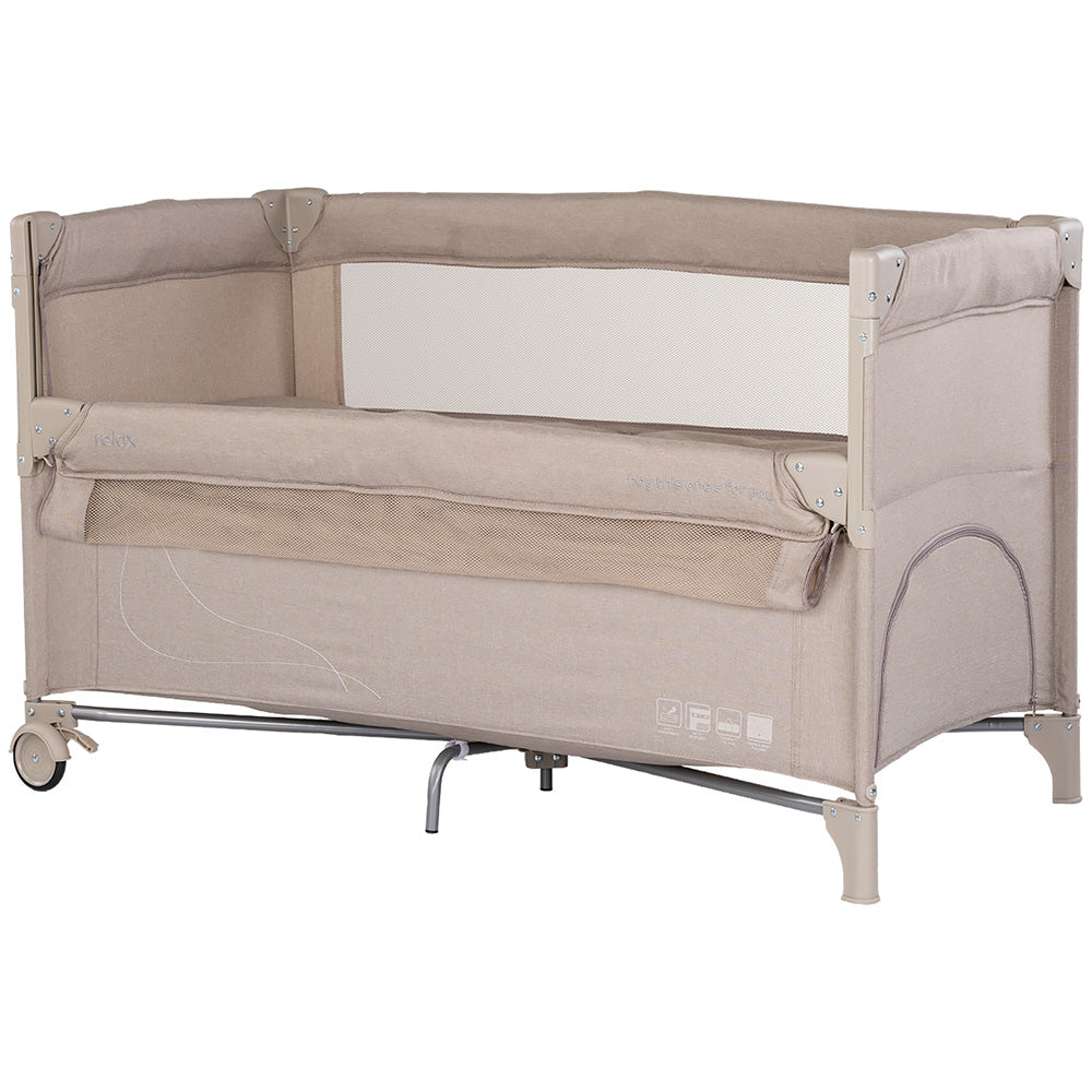 Patut pliabil Chipolino Relax latte linen cu laterala culisanta
