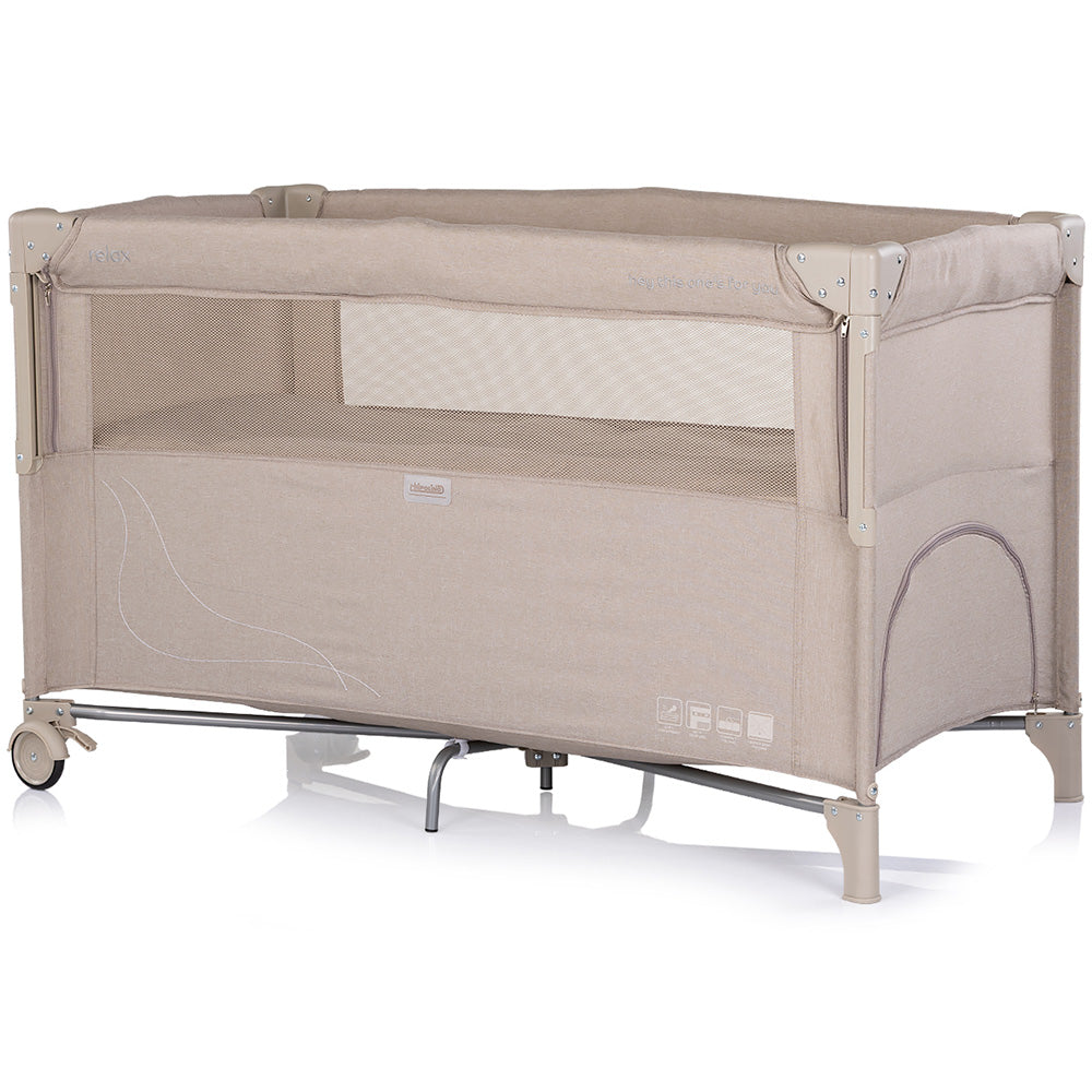 Patut pliabil Chipolino Relax latte linen cu laterala culisanta
