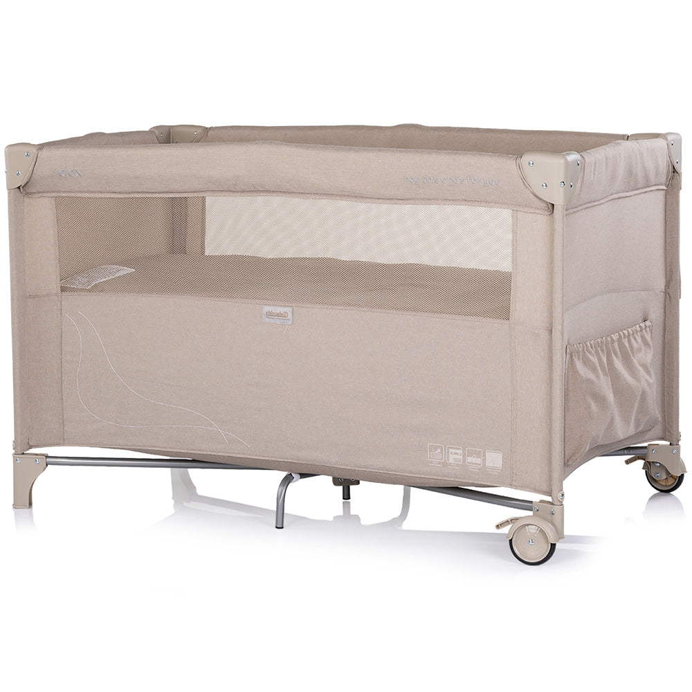 Patut pliabil Chipolino Relax latte linen cu laterala culisanta