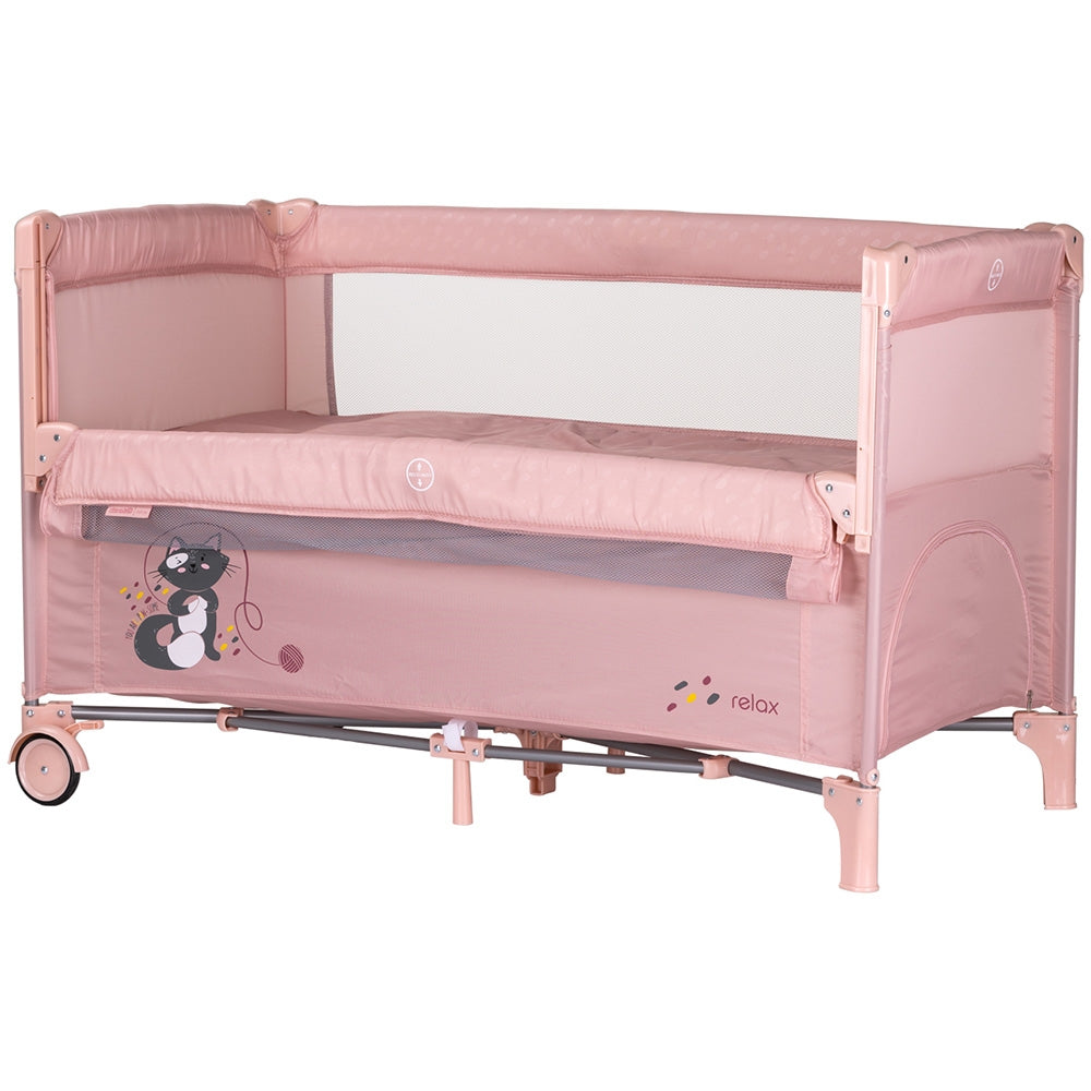 Patut pliabil Chipolino Relax pink marshmallow cu laterala culisanta