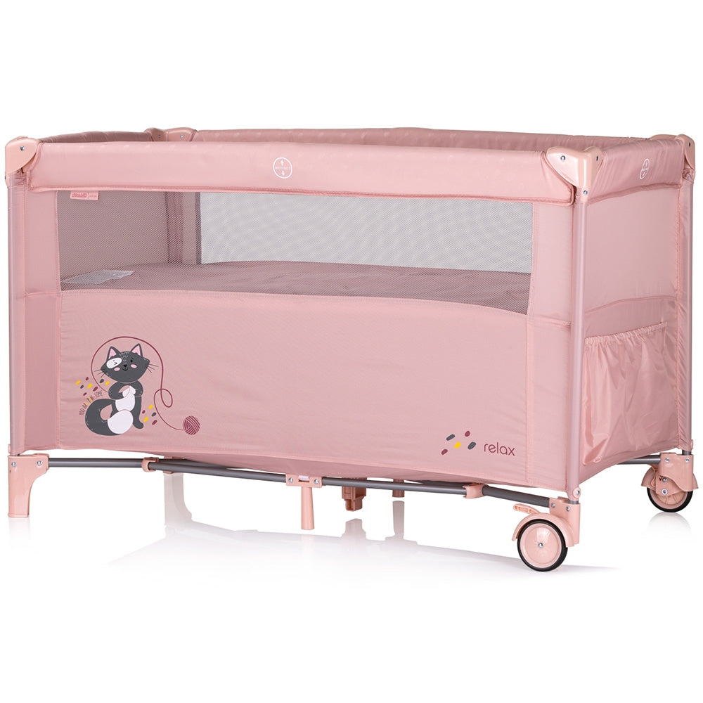 Patut pliabil Chipolino Relax pink marshmallow cu laterala culisanta