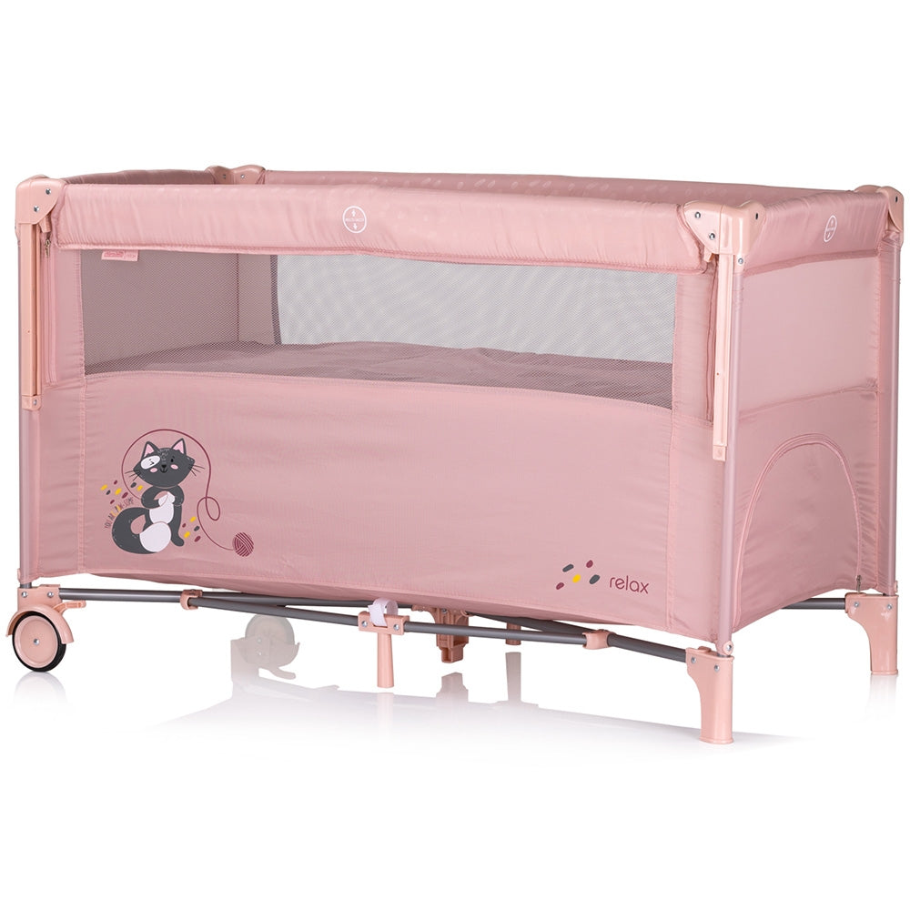 Patut pliabil Chipolino Relax pink marshmallow cu laterala culisanta - gogobaby.ro