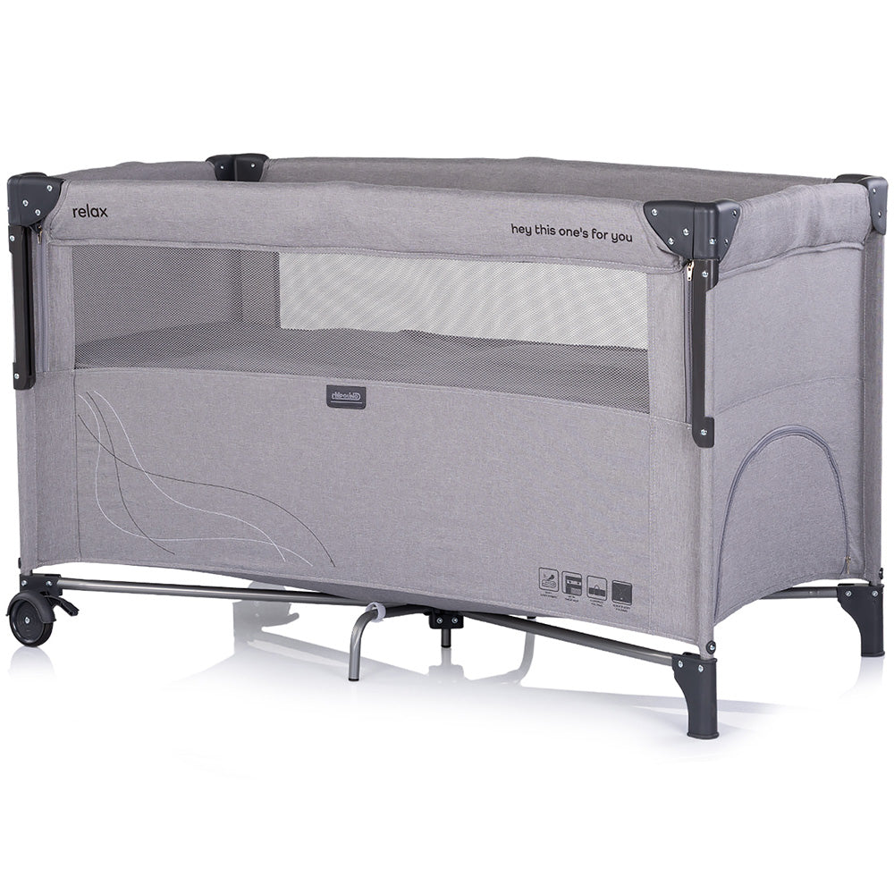 Patut pliabil Chipolino Relax platinum linen cu laterala culisanta
