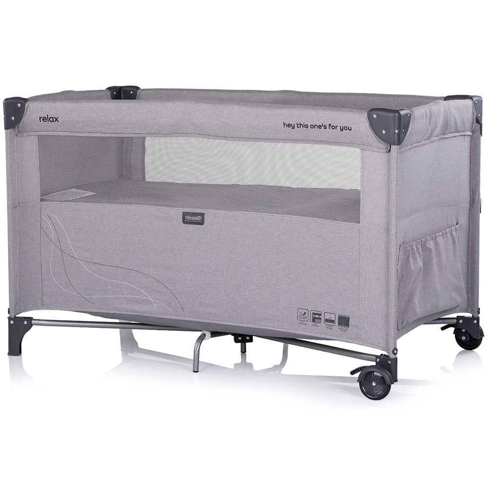 Patut pliabil Chipolino Relax platinum linen cu laterala culisanta