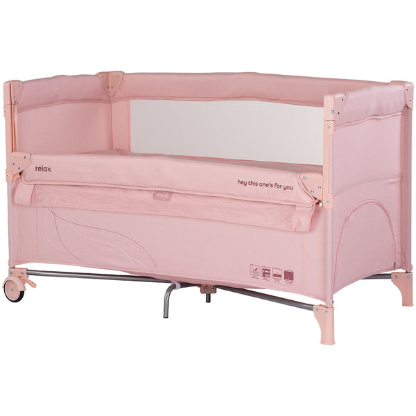 Patut pliabil Chipolino Relax powder pink linen cu laterala culisanta