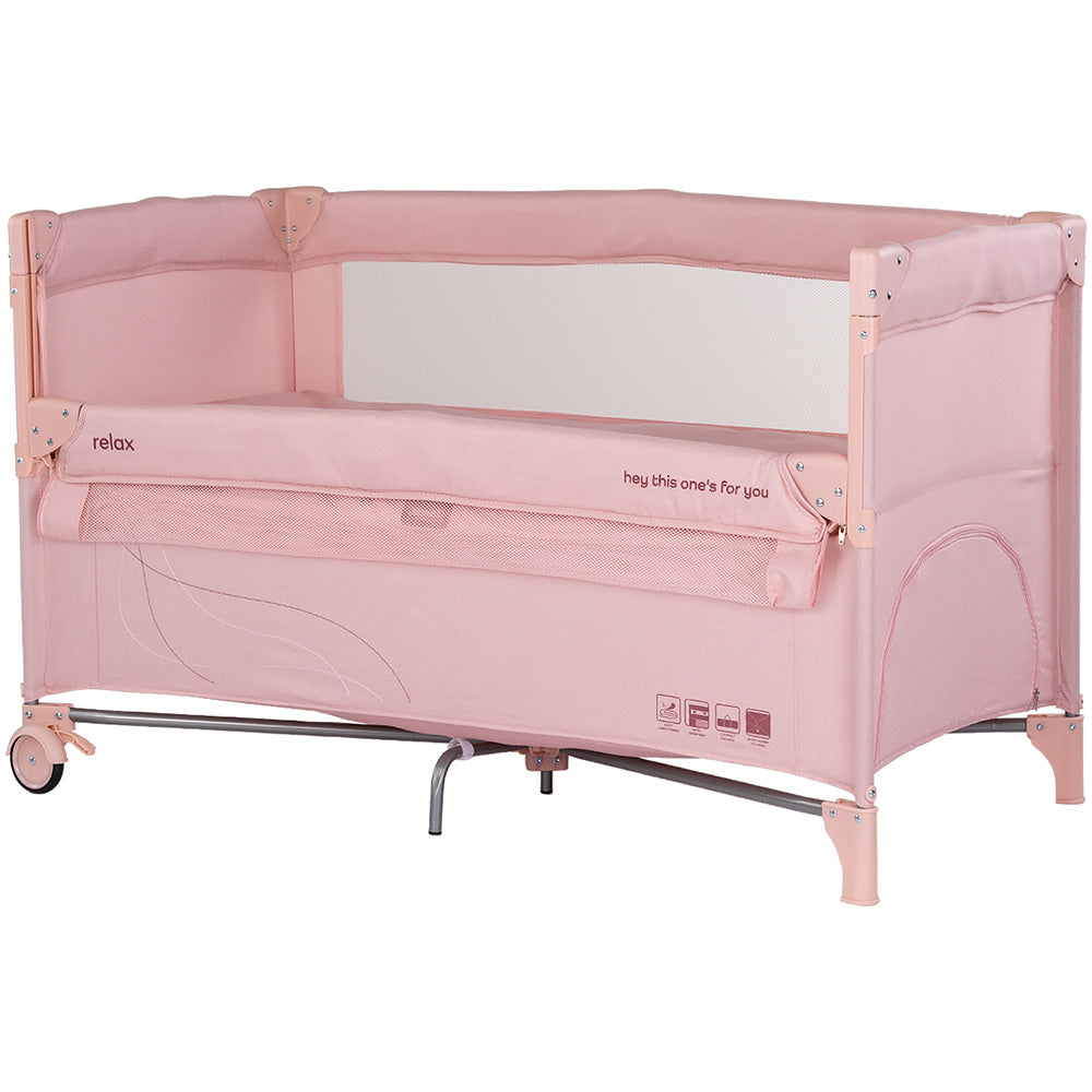 Patut pliabil Chipolino Relax powder pink linen cu laterala culisanta