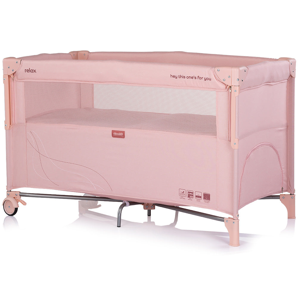 Patut pliabil Chipolino Relax powder pink linen cu laterala culisanta
