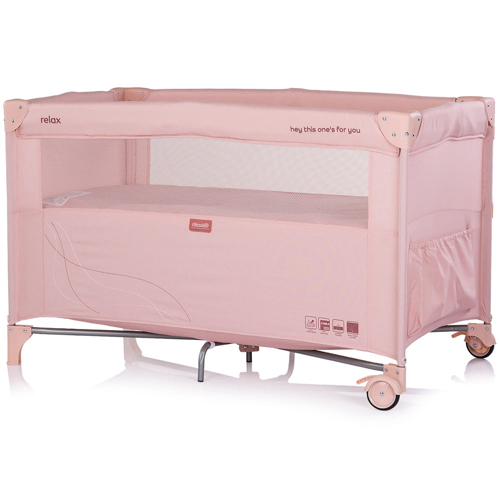 Patut pliabil Chipolino Relax powder pink linen cu laterala culisanta