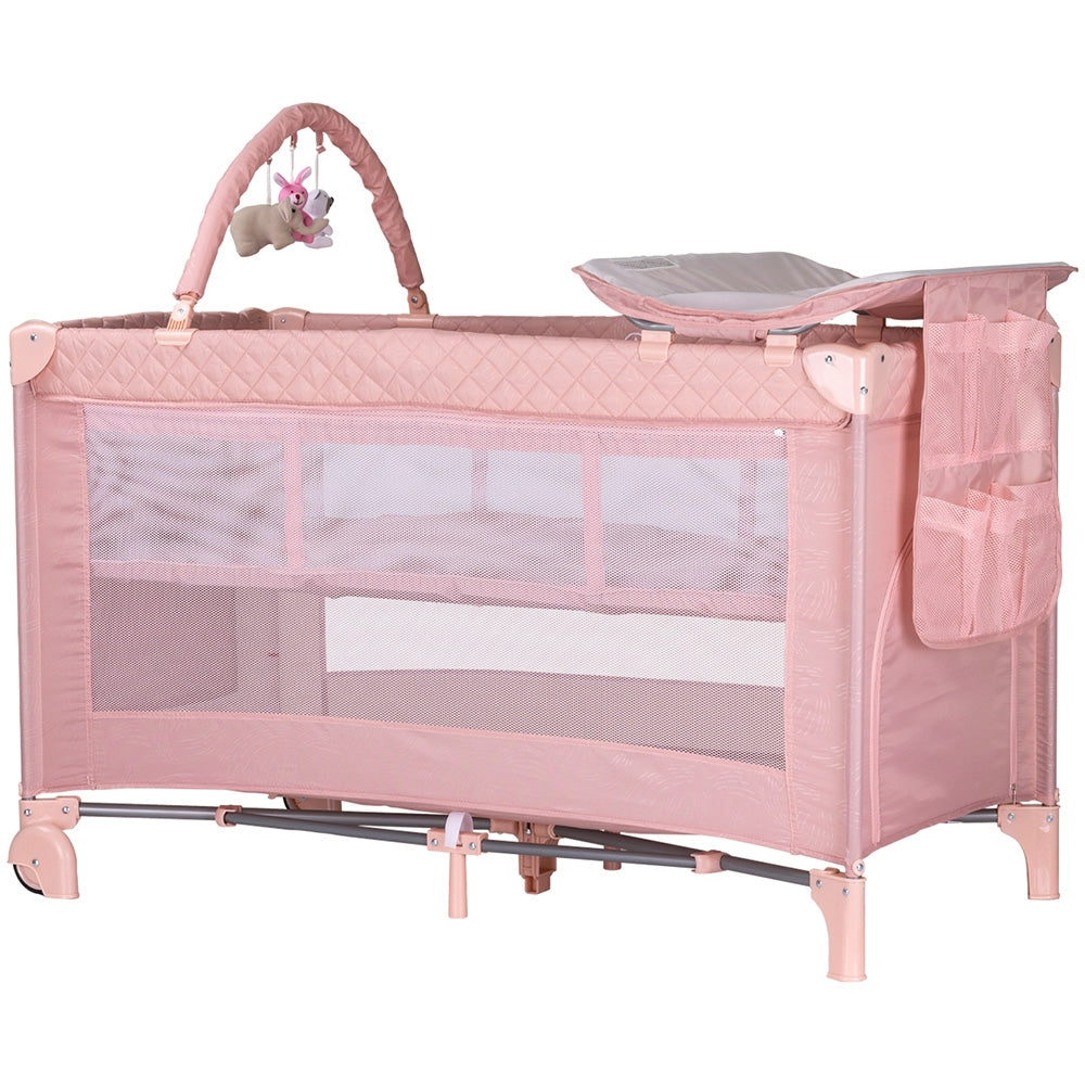 Patut pliabil cu saltea de infasat Chipolino Luna pink marshmallow