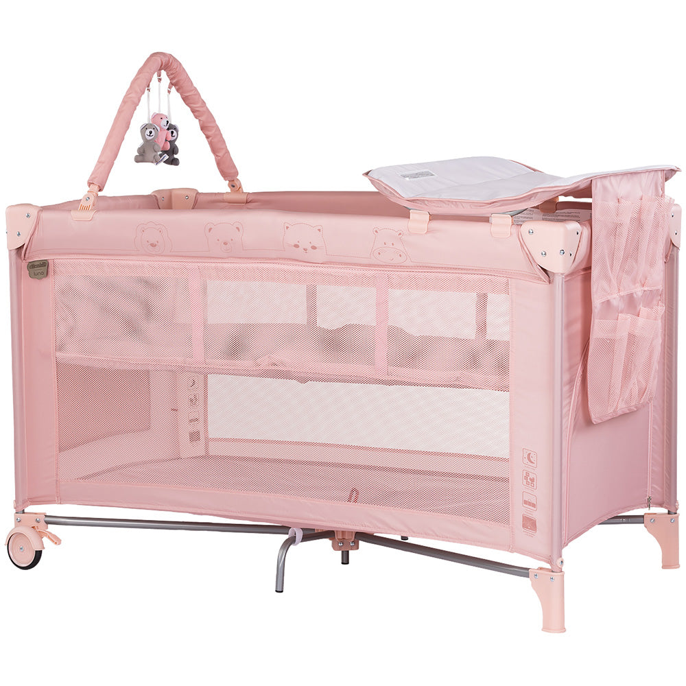 Patut pliabil cu saltea de infasat Chipolino Luna powder pink