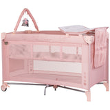 Patut pliabil cu saltea de infasat Chipolino Luna powder pink