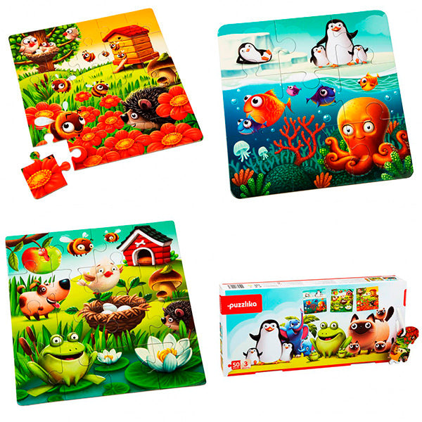 Puzzle pentru copii 3in1, 3 Ani+, Puzzlika - Animalutele preferate