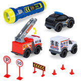 Set Dickie Toys Micro SOS Playset cu 3 masinute si 7 accesorii