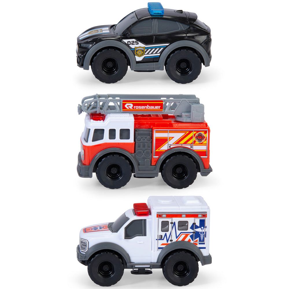 Set Dickie Toys Micro SOS Playset cu 3 masinute si 7 accesorii