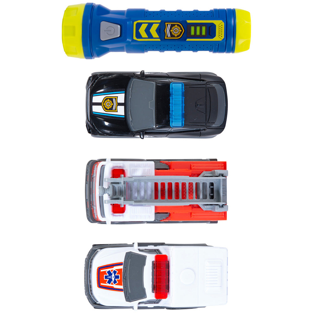 Set Dickie Toys Micro SOS Playset cu 3 masinute si 7 accesorii