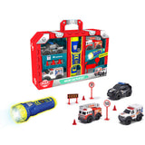 Set Dickie Toys Micro SOS Playset cu 3 masinute si 7 accesorii