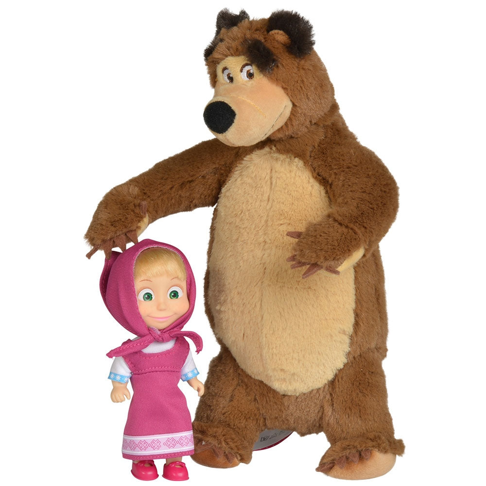 Set Simba Masha and The Bear papusa Masha 12 cm si ursulet de plus 25 cm - gogobaby.ro