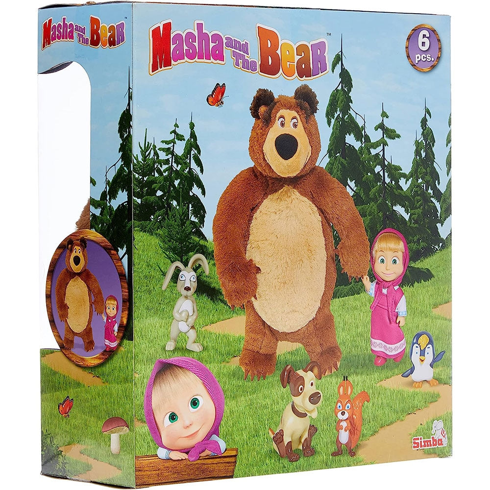 Set Simba Masha and the Bear Masha 12 cm cu ursulet de plus 25 cm si 4 animale - gogobaby.ro