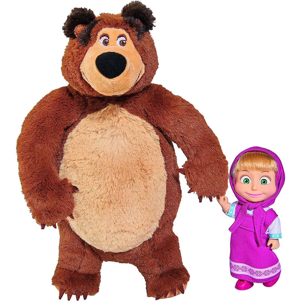 Set Simba Masha and the Bear Masha 12 cm cu ursulet de plus 25 cm si 4 animale - gogobaby.ro