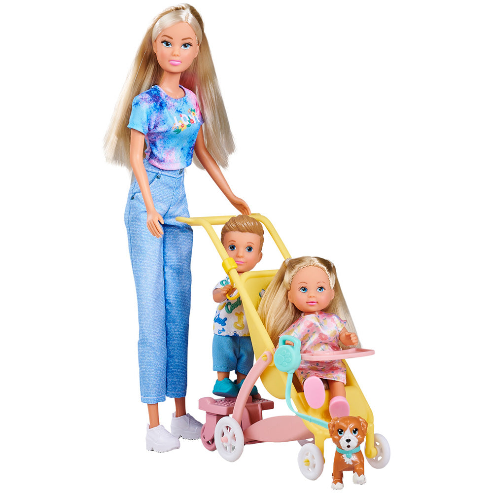 Set Simba Steffi Love Family Walk cu 3 papusi si 2 accesorii