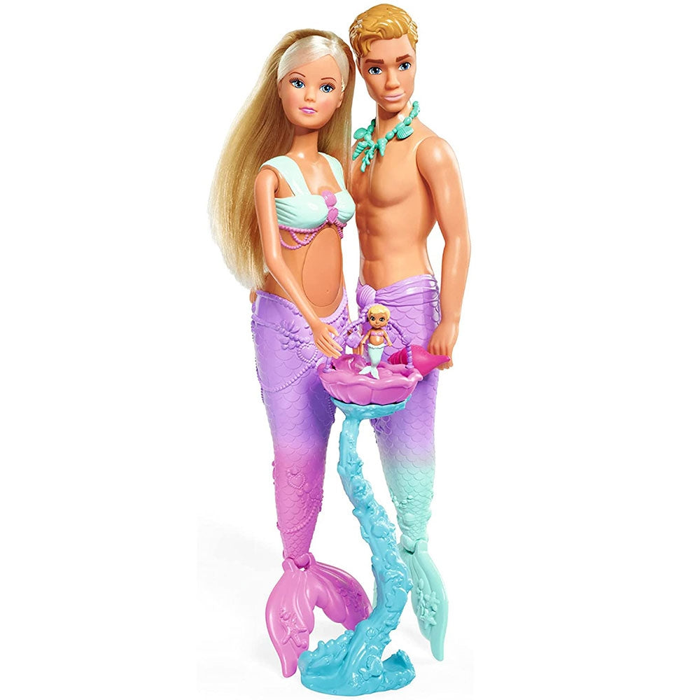 Set Simba Steffi Love Mermaid Family papusa Steffy 29 cm, papusa Kevin 29 cm si accesorii - gogobaby.ro
