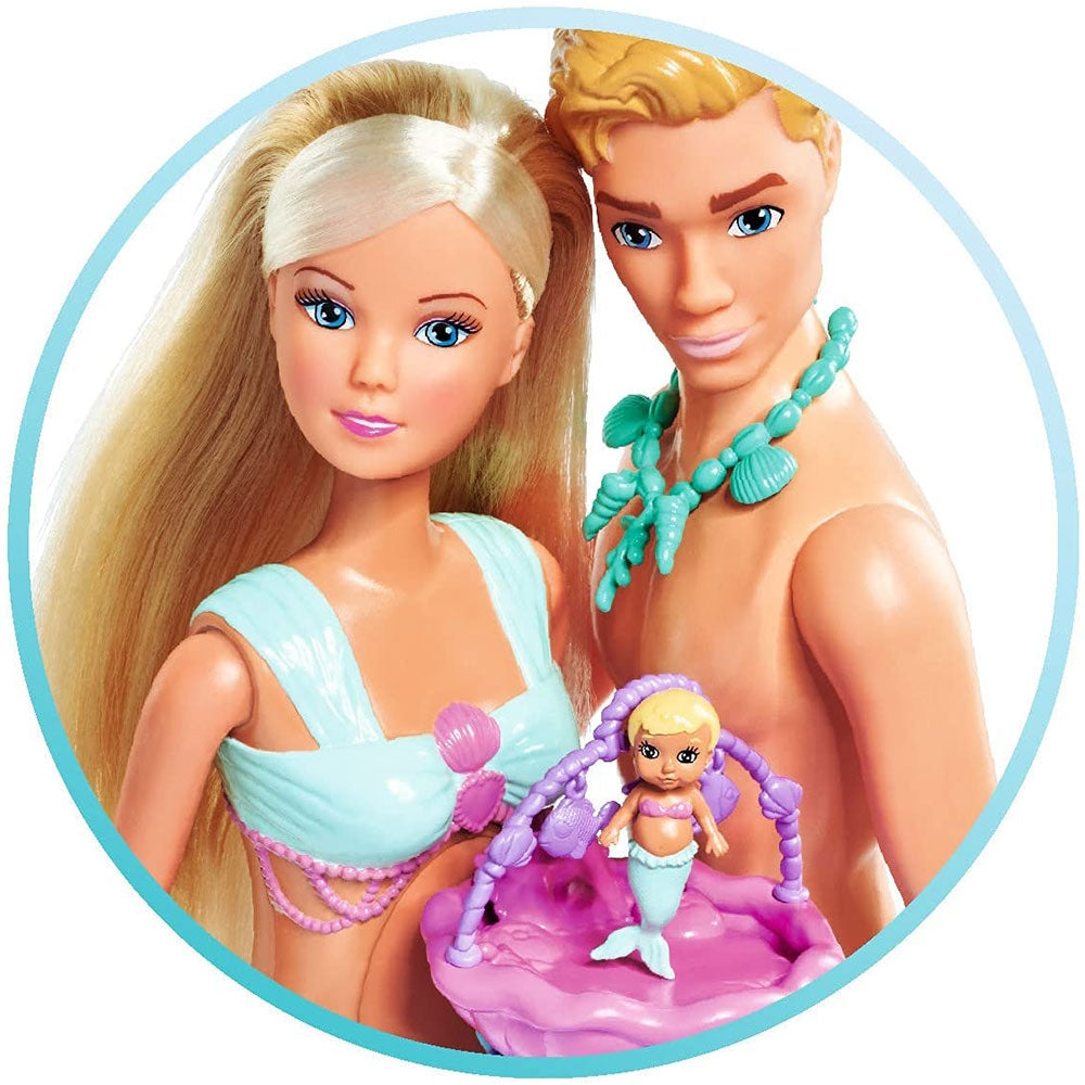 Set Simba Steffi Love Mermaid Family papusa Steffy 29 cm, papusa Kevin 29 cm si accesorii - gogobaby.ro