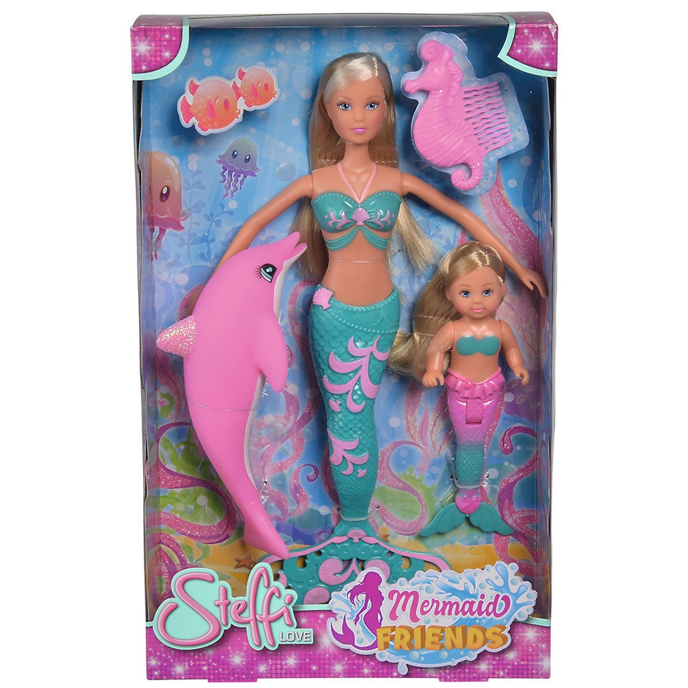 Set Simba Steffi Love Mermaid Friends papusa 29 cm, papusa 12 cm, delfin si accesorii