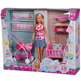 Set Simba Steffi Love New Born Baby Set papusa 29 cm, 1 bebelus si accesorii
