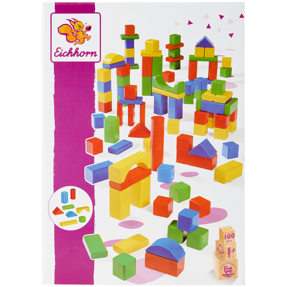 Set constructie Eichhorn Colored Wooden Blocks 100 piese