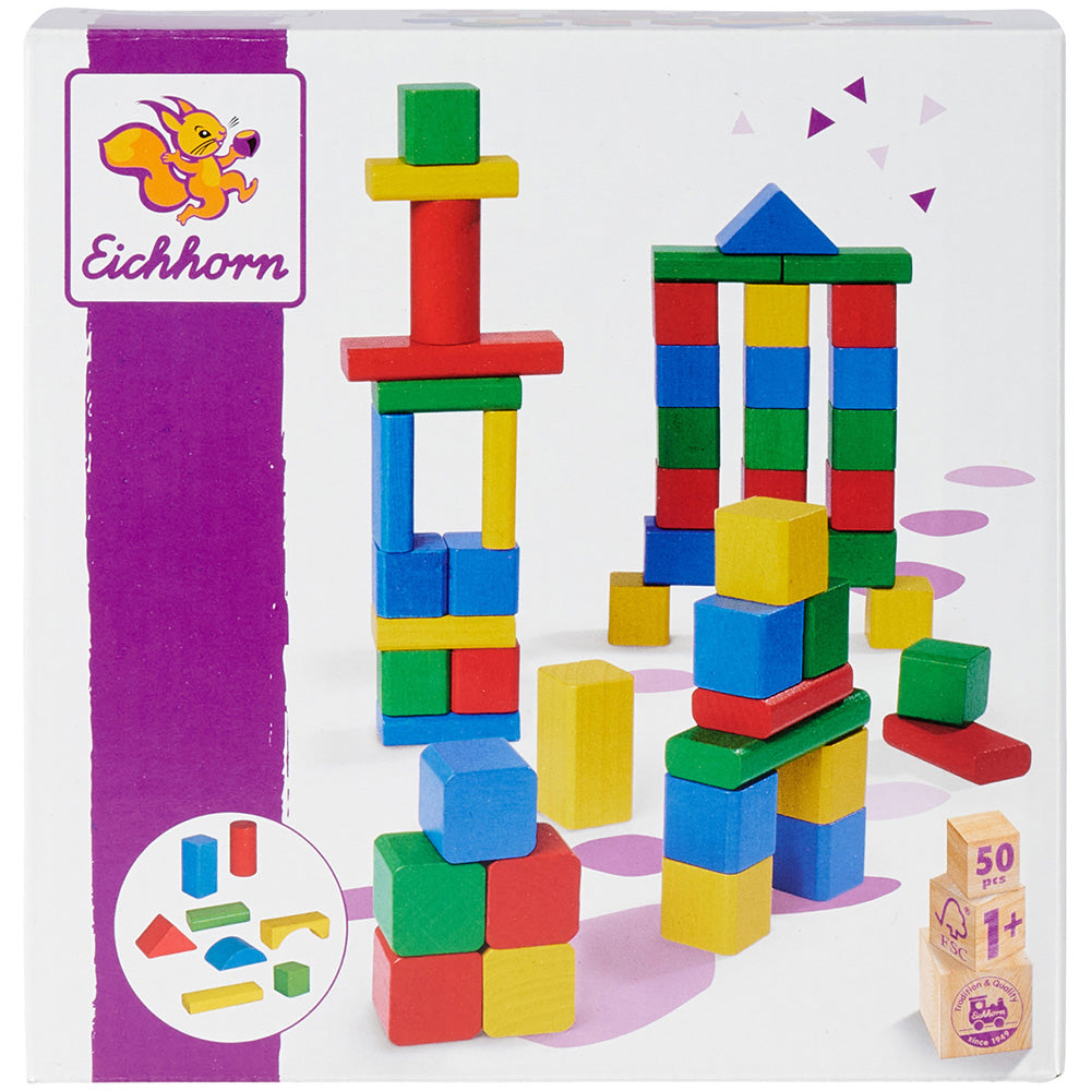 Set constructie Eichhorn Colored Wooden Blocks 50 piese