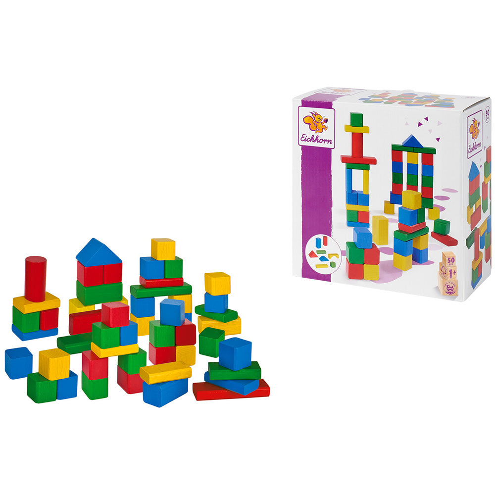 Set constructie Eichhorn Colored Wooden Blocks 50 piese