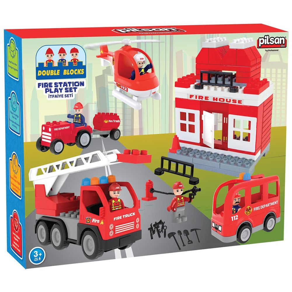 Set constructie Pilsan Double Blocks Fire Station 76 piese