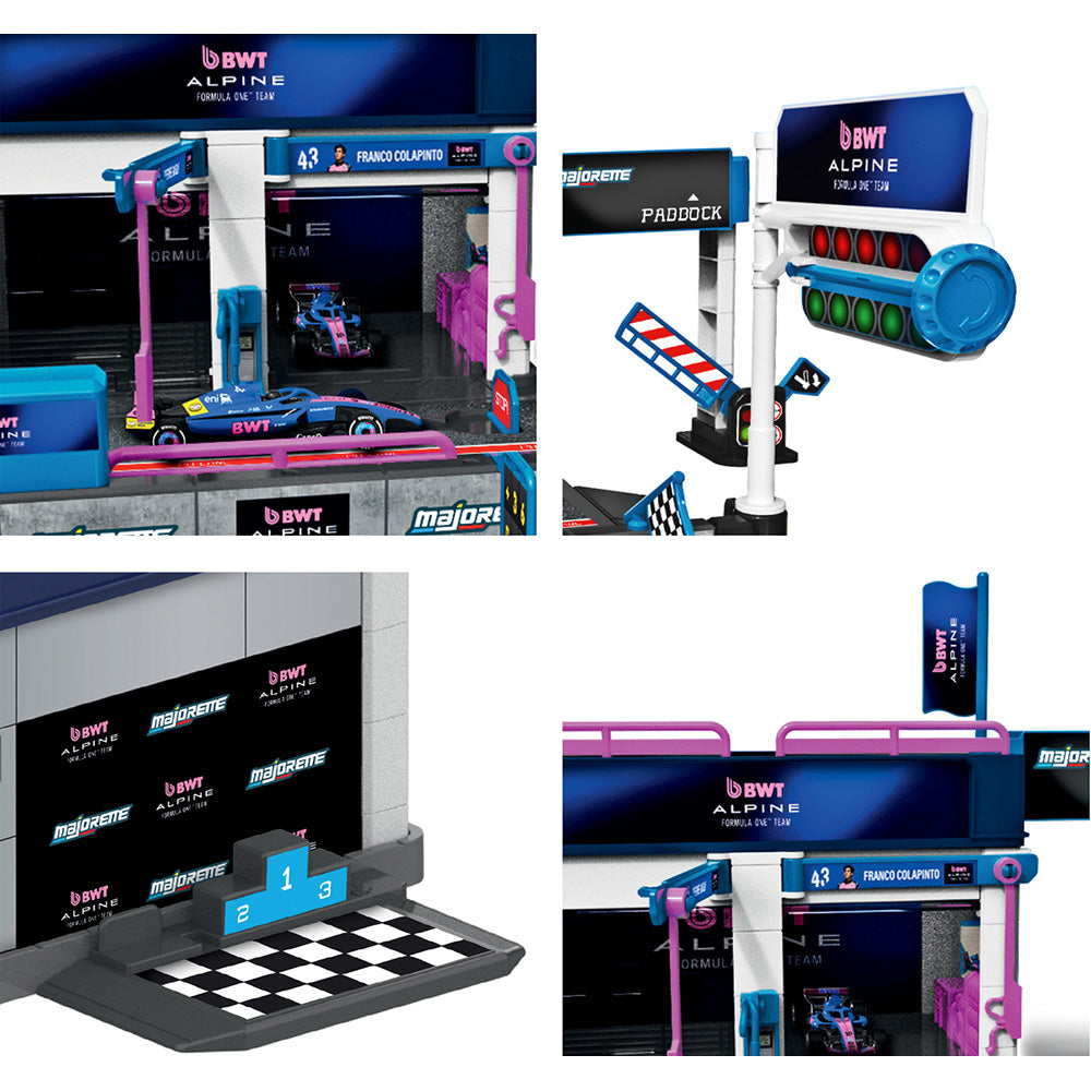 Set de joaca Majorette Motorsport Alpine Pit Stop cu o masinuta