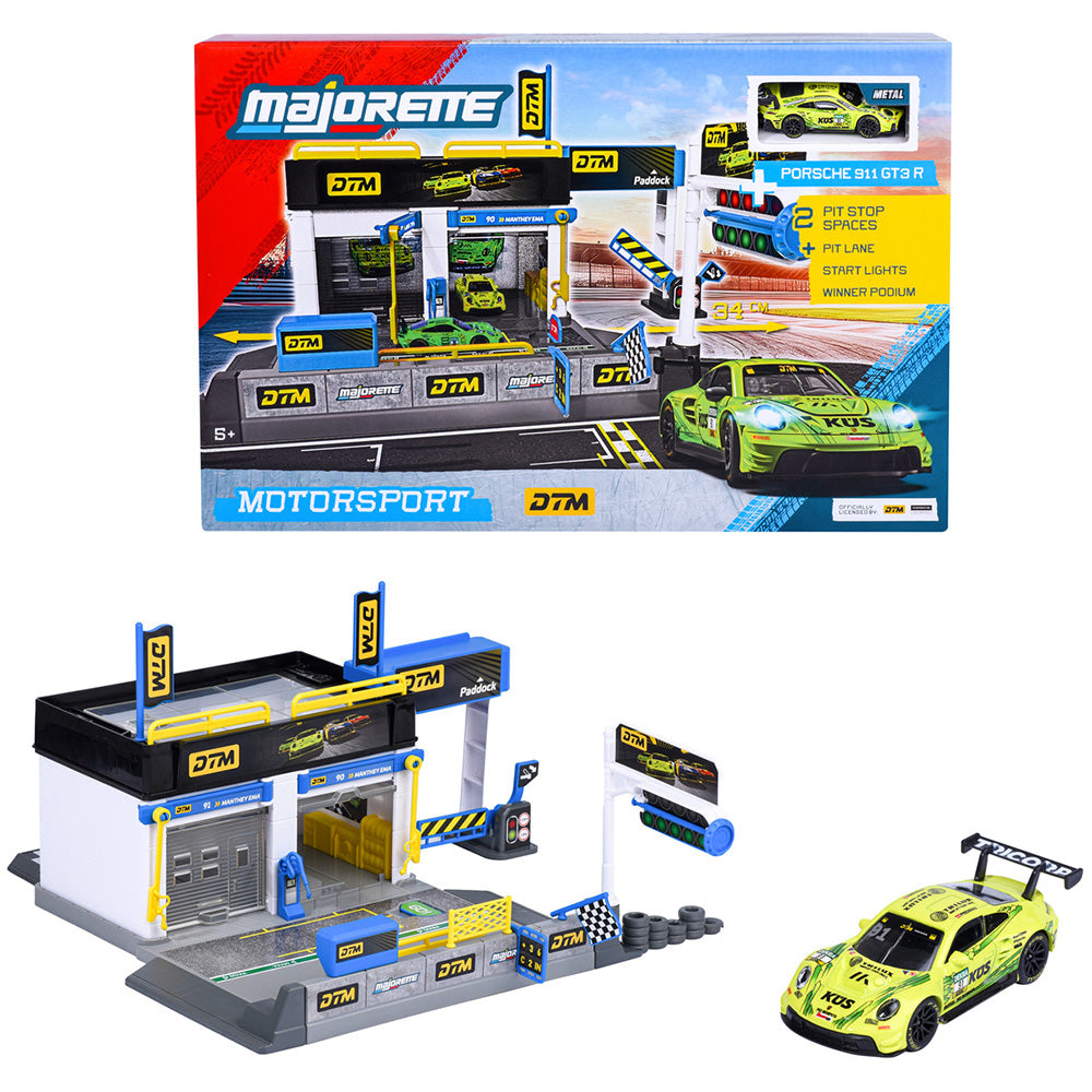 Set de joaca Majorette Motorsport DTM Pit Stop cu o masinuta