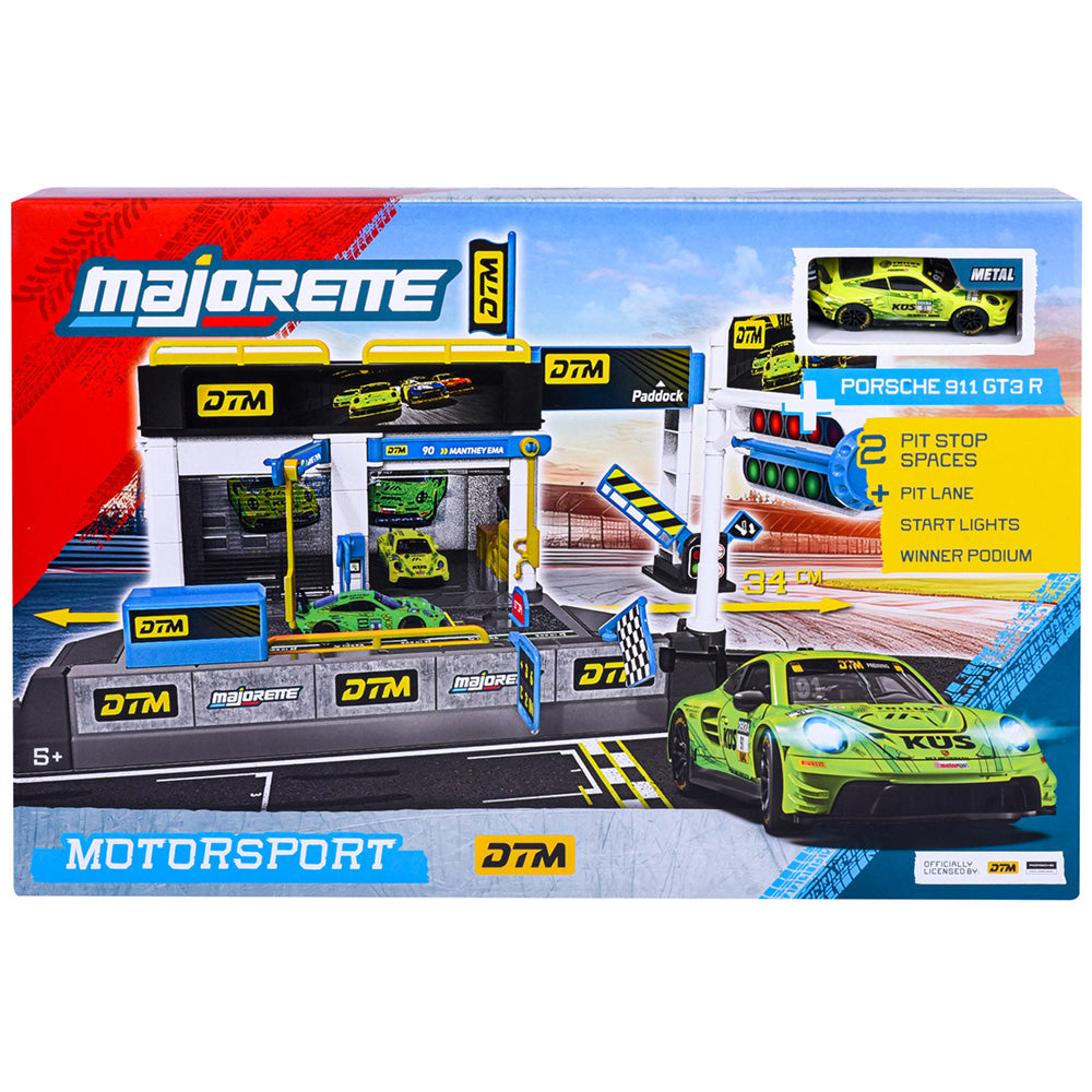 Set de joaca Majorette Motorsport DTM Pit Stop cu o masinuta