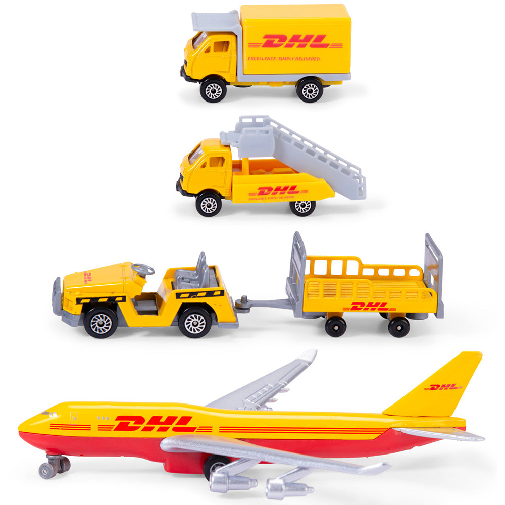 Set de joaca aeroport Dickie Toys DHL Airport Playset cu 13 piese