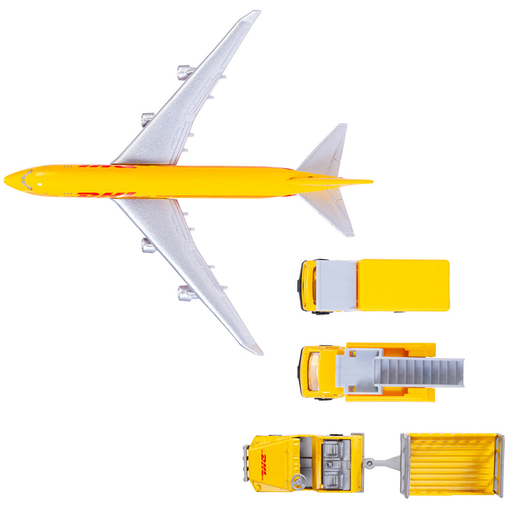 Set de joaca aeroport Dickie Toys DHL Airport Playset cu 13 piese