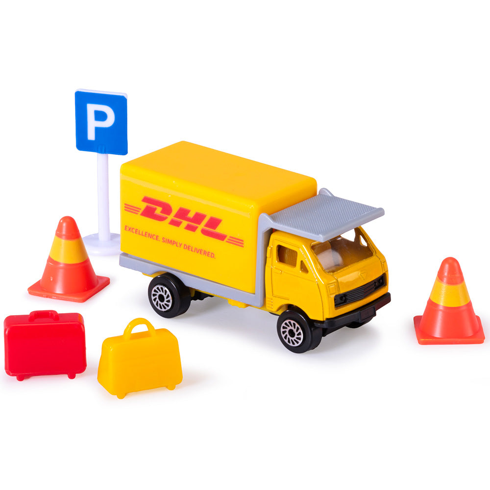 Set de joaca aeroport Dickie Toys DHL Airport Playset cu 13 piese
