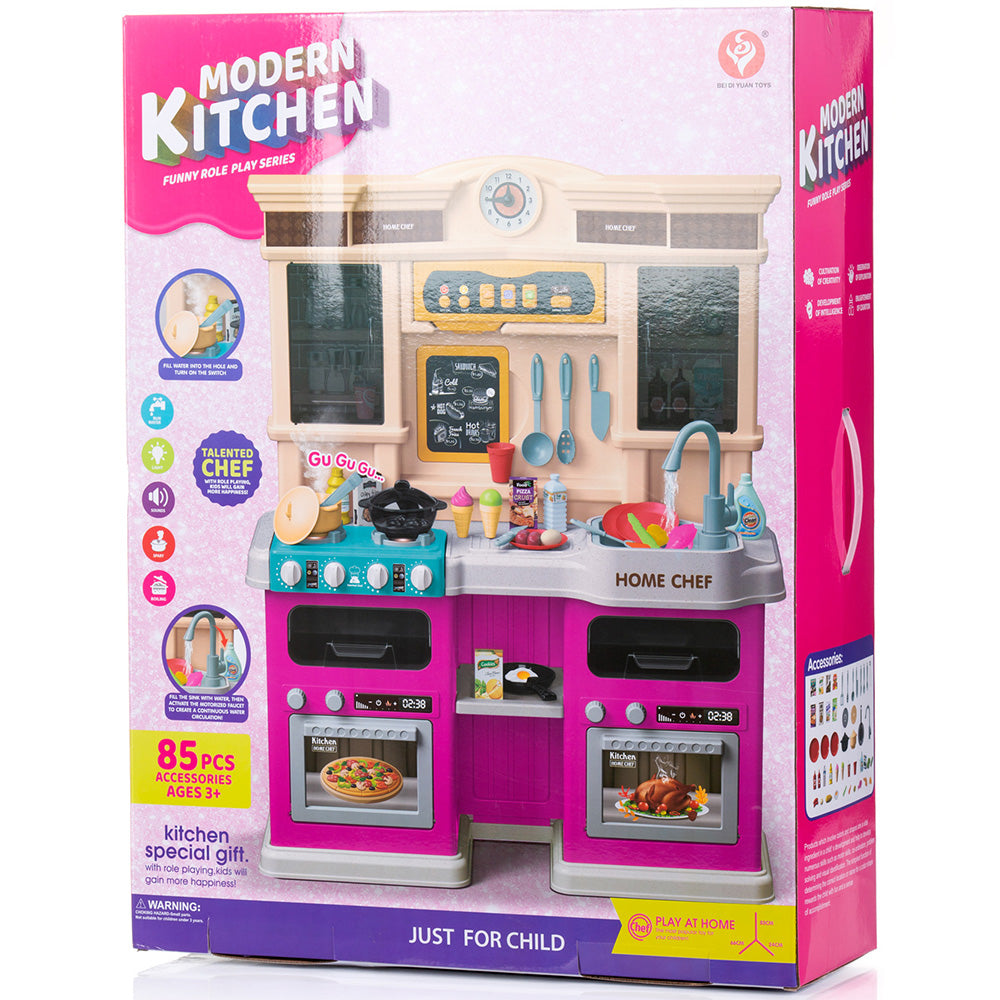Set jucarie Chipolino Kitchen 83 cm cu sistem de curgere apa, lumini, sunete si 85 accesorii